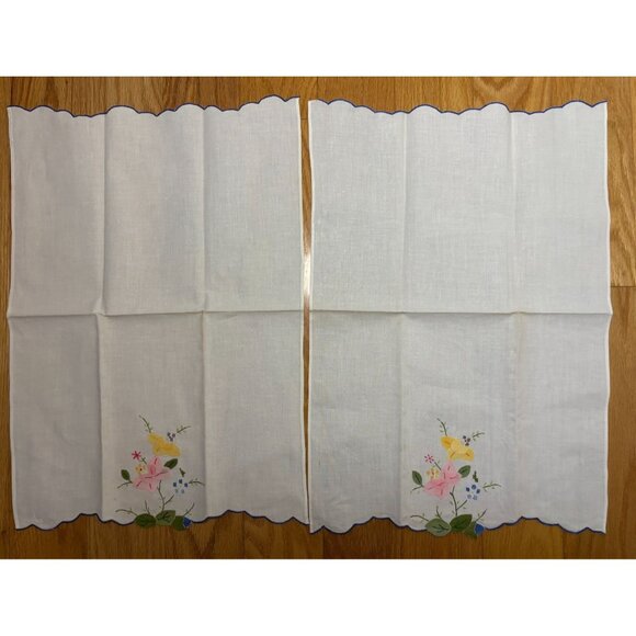 Appliqué Embroidered Floral Cotton Placemats Liners Doilies Set Of 2 Cottagecor - Picture 9 of 12